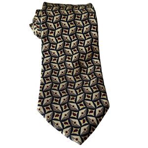 Brooks Brothers Geometric Necktie Tie Ivory/Black 100%Silk Men’s 58" Made in USA